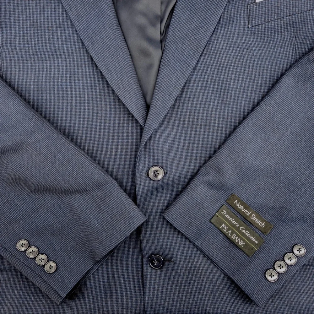 Jos. A. Bank Traveler Blazer Royal Blue Micro‎ Check Plaid Wool Sport Coat 52R